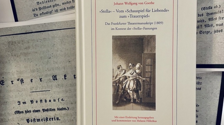 Das Buch "Stella - Vom Schauspiel für Liebende zum Trauerspiel" liegt auf mehreren bedruckten Seiten