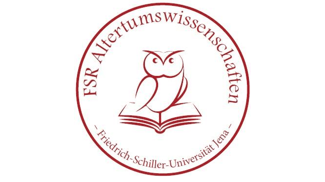 Das Logo des Fachschaftsrates Altertumswissenschaften zeigt eine stilisierte Eule auf einem aufgeschlagenen Buch.