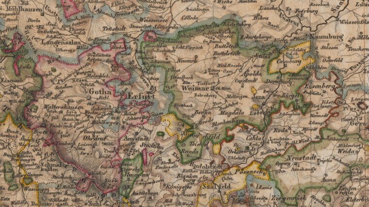 A. Stieler: Thüringen und Umgebung nach dem Teilungsvertrag vom 12. Nov. 1826, Gotha: J. Perthes 1826 (Ausschnitt)