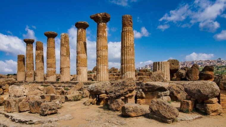 Columns in the valley of the temples, Agrigento, Sicily