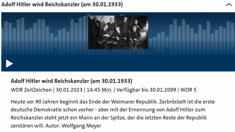 WDR Podcast zum 30. Januar 1933