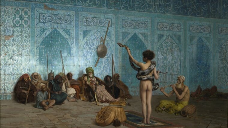 The Snake Charmer (c. 1879). Oil on canvas, 83.8 x 122.1 cm (32.9 x 48 in).