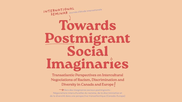 Schriftzug Banner "Towards Postmigrant Social Imaginaries"